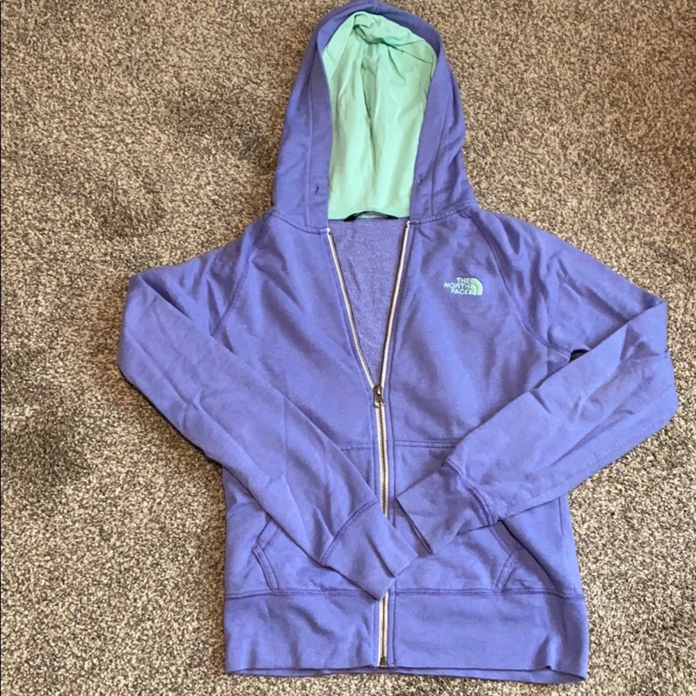 Purple & teal North Face zip up with hood